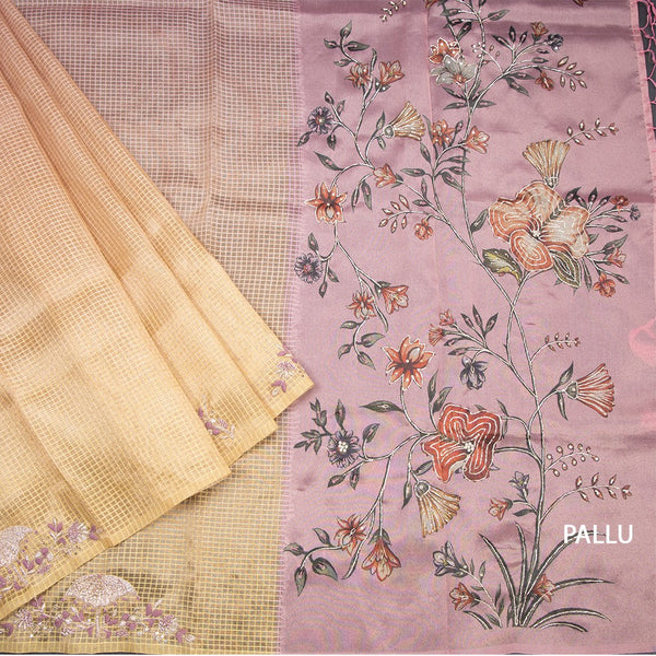 Organza Multi Colour Checked Saree With Zardosi Work 03