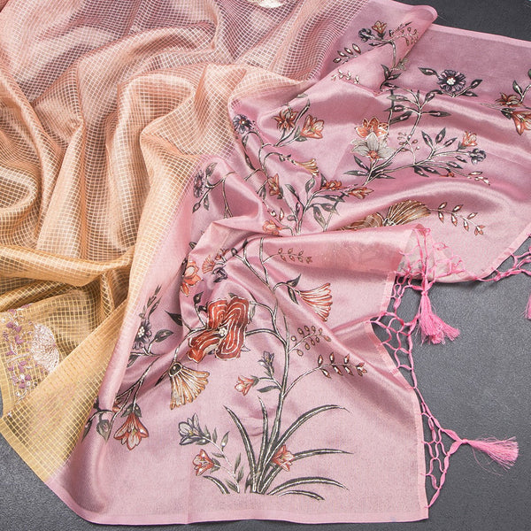 Organza Multi Colour Checked Saree With Zardosi Work 03