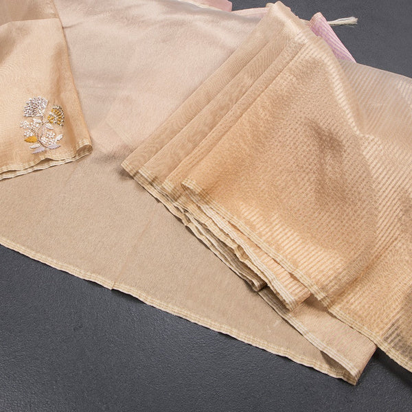 Organza Multi Colour Zari Stripes With Thread Work Saree 04