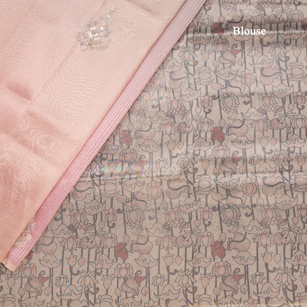 Organza Multi Colour Zari Stripes With Thread Work Saree 05