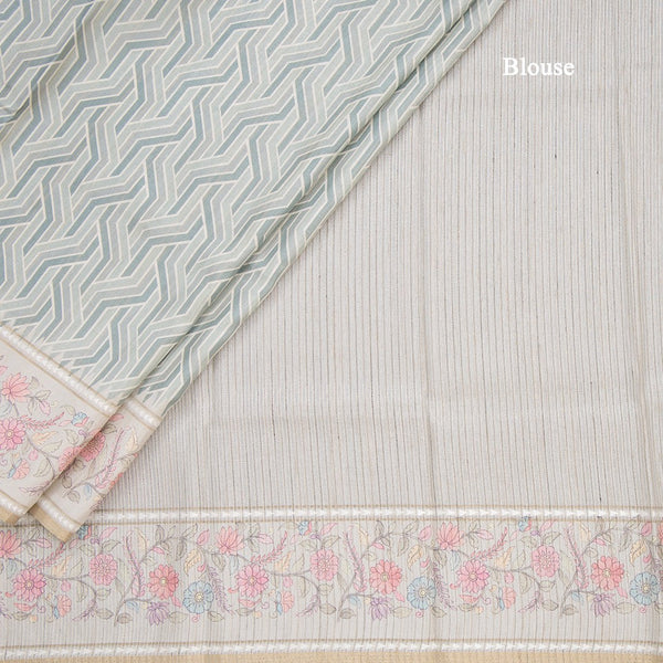 Raw Silk Green Printed Saree With Floral Border