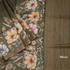 Pure Tussar Olive Green Floral Printed Saree With Zari Border