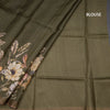 Pure Tussar Olive Green Floral Printed Saree With Zari Border