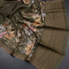 Pure Tussar Olive Green Floral Printed Saree With Zari Border