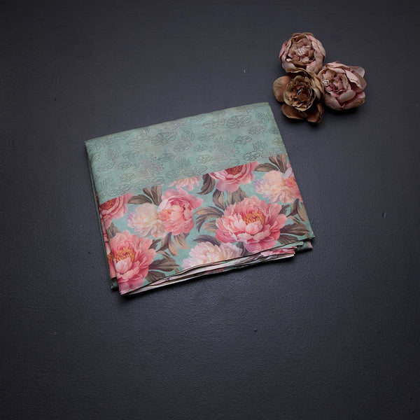 Pure Tussar Pista Green Floral Printed Saree