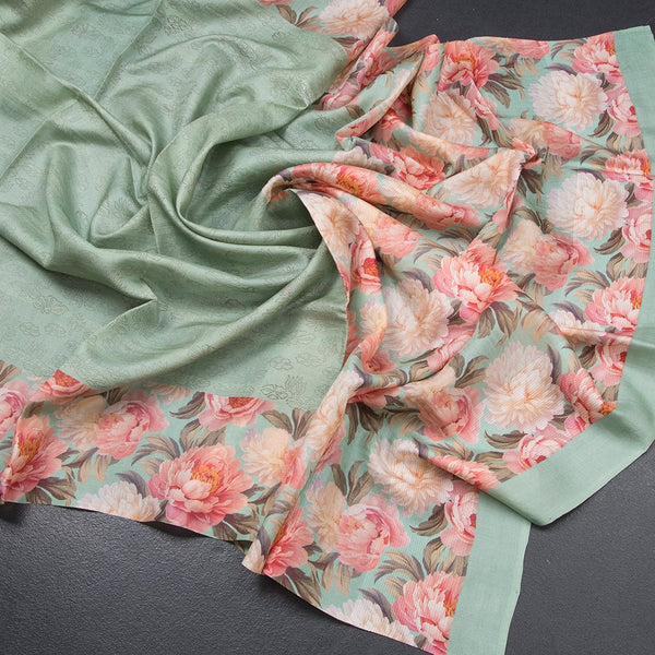 Pure Tussar Pista Green Floral Printed Saree