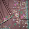 Pure Tussar Dark Brown Zari Worked Saree With Printed Border