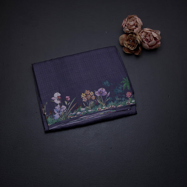 Pure Tussar Dark Purple Zari Worked Saree With Printed Border