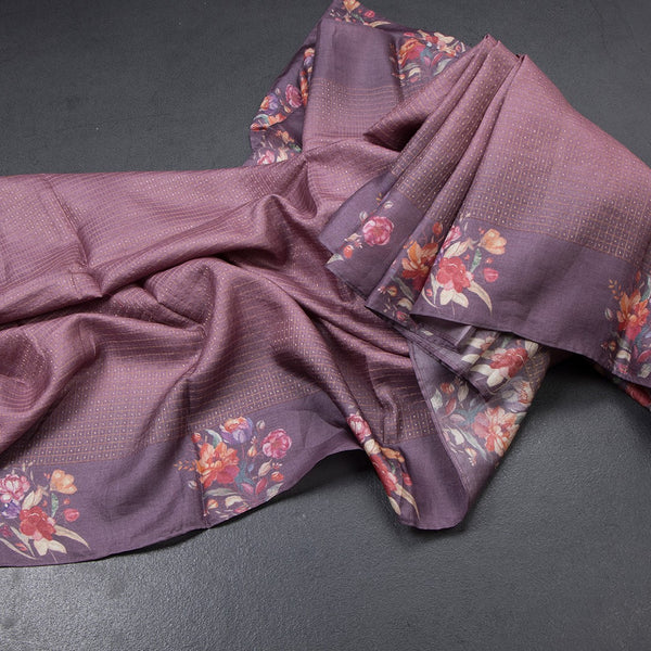Pure Tussar Lilac Purple Zari Worked Saree With Printed Border