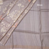 Pure Tussar Grey Floral Printed Saree With Zari Checks Border