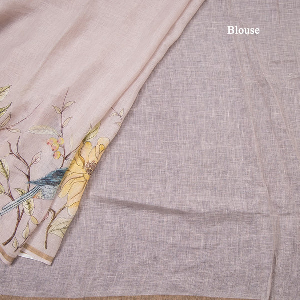 Linen Light Baby Pink Floral Printed saree