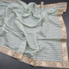 Organza Light Green Zari Stripes Saree With Thread Border