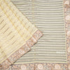 Organza Light Yellow Zari Stripes Saree With Thread Border