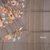 Pure Tussar Grey Floral Printed Saree With Zari Checks Border 02