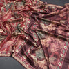 Raw Silk Maroon Floral Printed Saree And Zari With Chamki Border