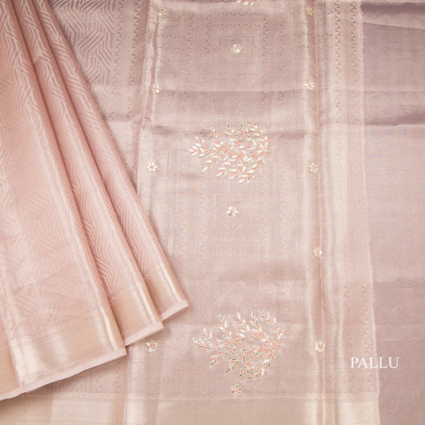 Tissue Kota Rose Gold Zari Worked Saree With Gota Work