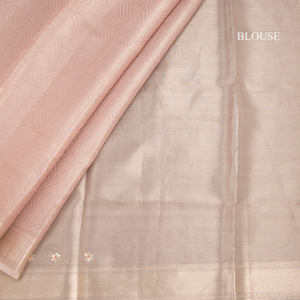 Tissue Kota Rose Gold Zari Worked Saree With Gota Work
