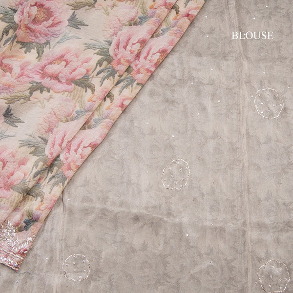 Shimmer Georgette Multi Colour Floral Printed Saree With Embellishment Work