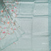 Banaras Sea Green Zari With Floral Thread Work Saree