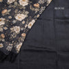 Linen Black Floral Printed Saree With Cut Work Border