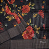 Linen Black Floral Printed Saree With Zari Border 02