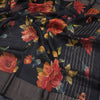 Linen Black Floral Printed Saree With Zari Border 02