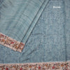 Raw Silk Greyish Blue Zari Stripes Saree With Printed Border