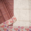 Raw Silk Cinnamon Brown Zari Stripes Saree With Printed Border