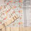Tissue Kota Cream Thread Embroidered Saree With Zari Border