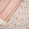 Raw Silk Baby Pink Zari Stripes Saree With Printed Border