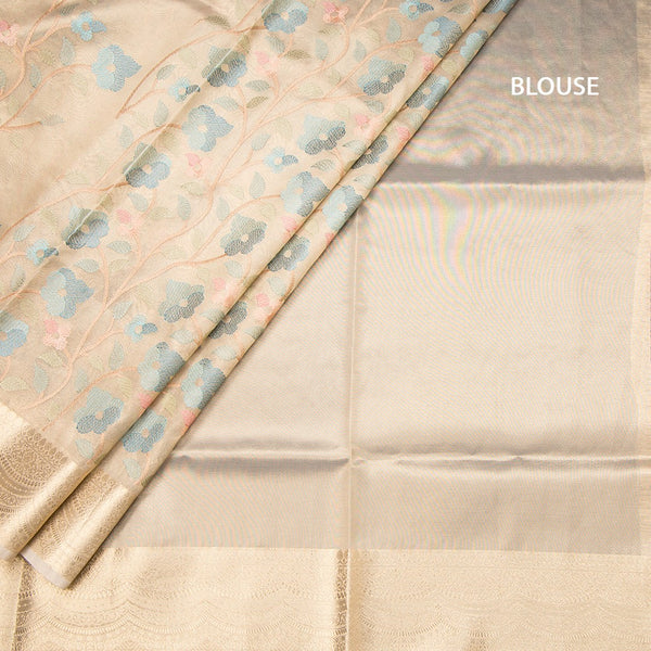 Tissue Gold Floral Thread Embroidered With Zari Border