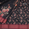 Semi Linen Black Floral Printed Saree With Zari Border