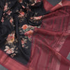 Semi Linen Black Floral Printed Saree With Zari Border