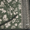 Semi Raw Silk Leaf Green Floral Printed Saree With Ribbon Border