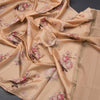 Semi Raw Silk Pastel Orange Floral Printed Borderless Saree