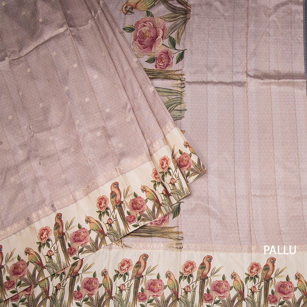 Semi Raw Silk Light Brown Saree With Zari Buttas And Printed Border