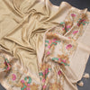 Tussar Pastel Yellow Plain Saree With Temple Border
