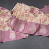 Raw Silk Cream Zari Stripes With Floral Printed Saree 02