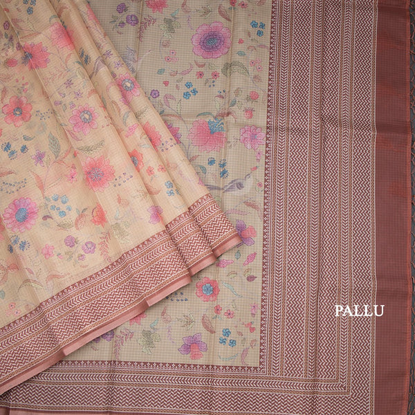 Kota Light Sandal Floral Printed Saree