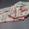 Semi Raw Silk Light Green Floral Printed Saree With Ribbon Border