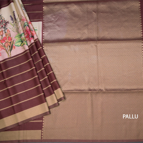 Raw Silk Maroon Zari Stripes Saree With Zari Border