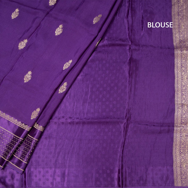 Tussar Dark Purple Saree With Zari Buttas And Satin Border