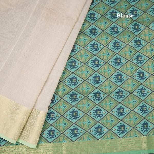 Raw Silk Cream Plain Saree With Zari Border 02