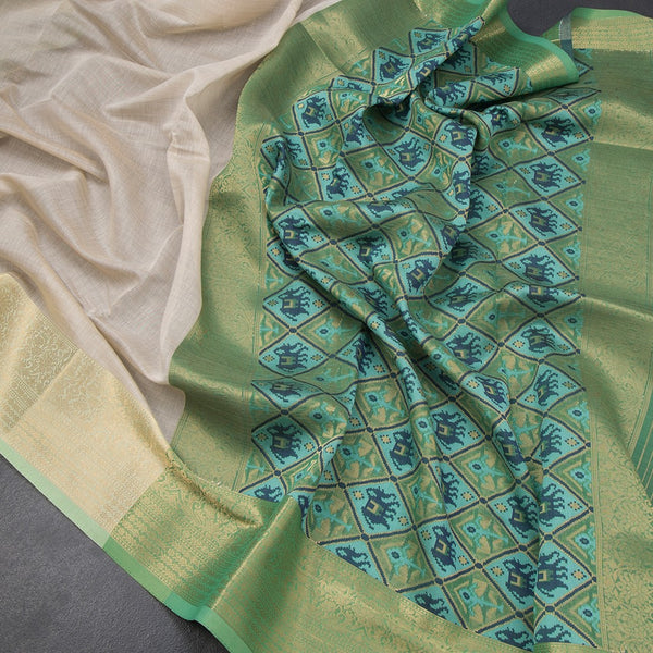 Raw Silk Cream Plain Saree With Zari Border 02