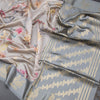 Raw Silk Grey Floral Printed Saree With Zari Border
