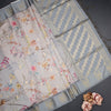 Raw Silk Grey Floral Printed Saree With Zari Border