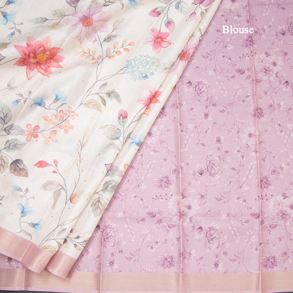 Raw Silk Cream Floral Printed Saree With Zari Border 02