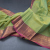 Chettinad Cotton Lime Green Plain Saree With Zari Border With Blouse