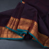 Chettinad Cotton Dark Maroon Plain Saree With Zari Border With Blouse