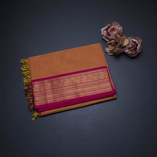 Chettinad Cotton Shot Colour Plain Saree With Zari Border With Blouse